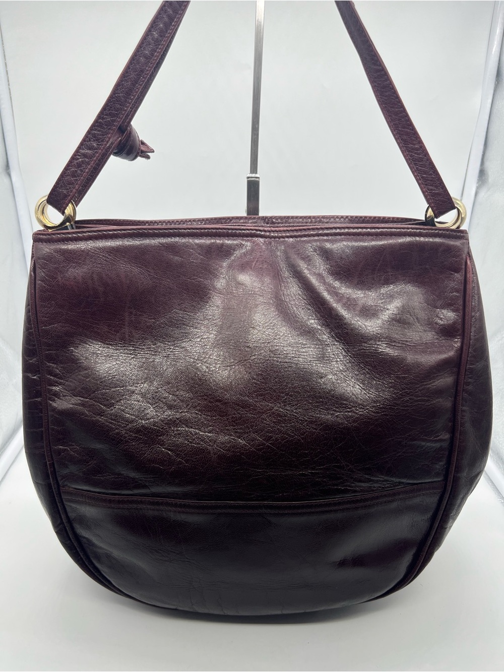 BOTTEGA VENETA VINTAGE Oxblood Red Smooth Leather Double Strap Shoulder Bag Hobo - Picture 5 of 17